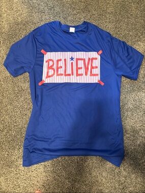 Phillies Blue 'BELIEVE' Graphic Tee Adult M